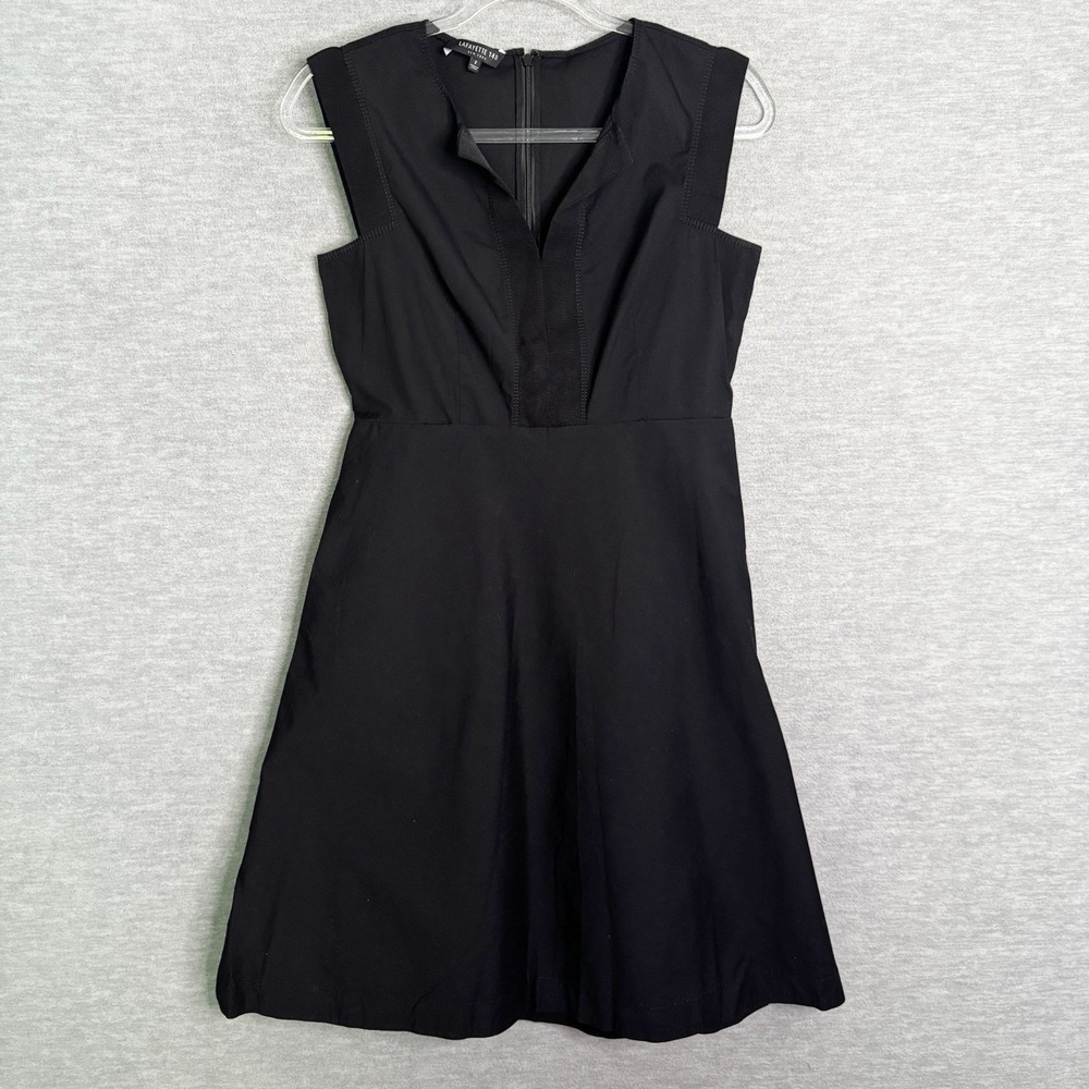 LaFayette Size 2 Black Sleeveless Dress A-Line Fit & Flare Split Neck Career LBD - Picture 1 of 6